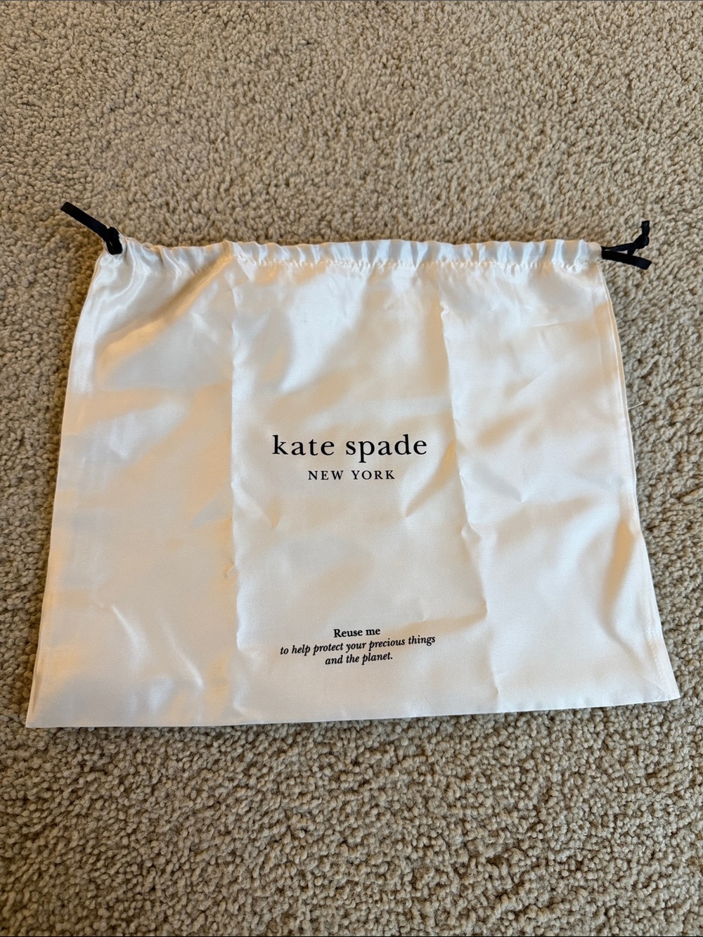 kate spade White Drawstring Logo Dust Bag with Black Cord